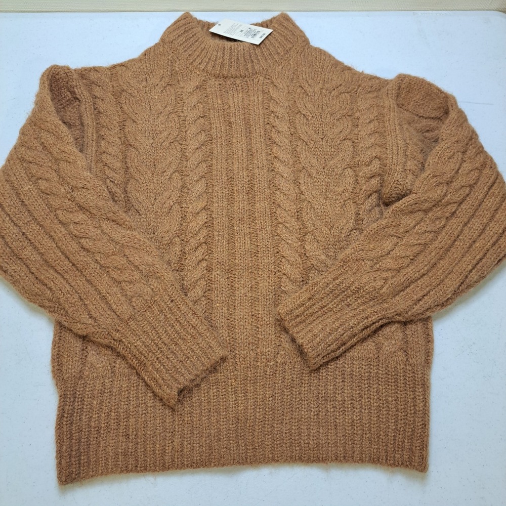 A New Day Womens Sweater XS Heather Brown NWT Cable Knit Mock Neck 1882-360